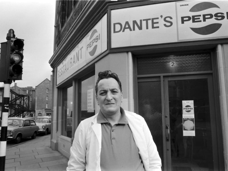 Dante Lannie, of the Edinburgh catering family, outside his cafe/restaurant in Marshall Street, Edinburgh, October 1970.