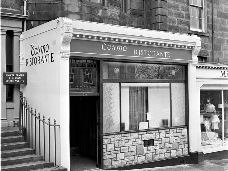 Exterior of Cosmo's Italian restaurant in North Castle Street Edinburgh in May 1969.