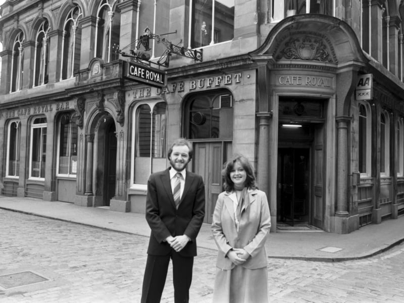 Edinburgh's Cafe Royal came under new management in May 1979. Restaurant manager Alan Glass is pictures with Hilary Reid outside the building in West Register Street.