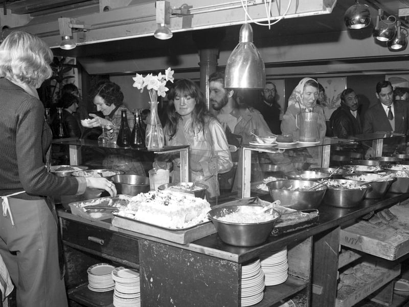 Interior of Henderson's Salad Bowl restaurant in Edinburgh in April 1979