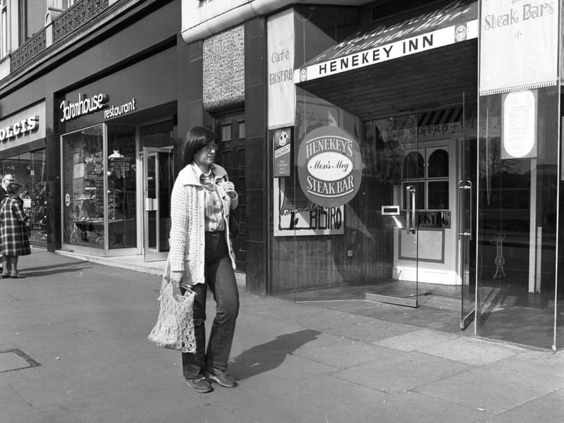 The Mons Meg restaurant/steak house in Princes Street Edinburgh, April 1979.