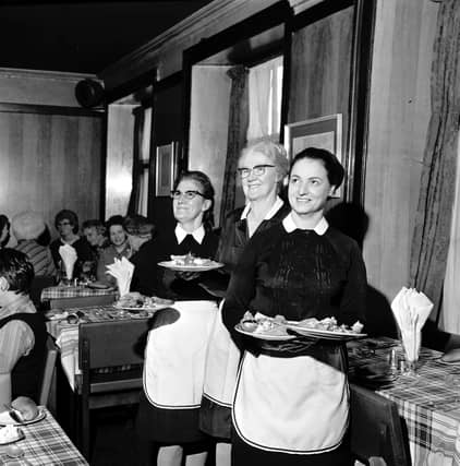 Waitresses at the Doric Tavern in Edinburgh in February 1973.