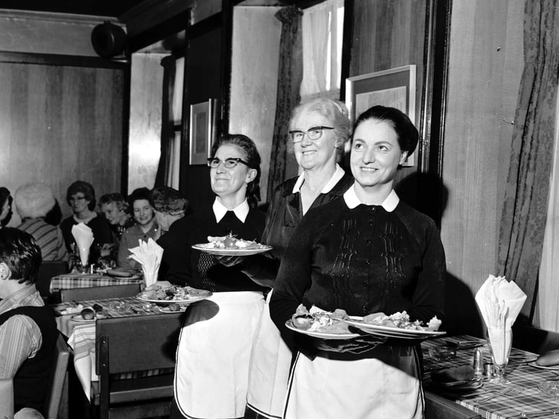 Waitresses at the Doric Tavern in Edinburgh in February 1973.