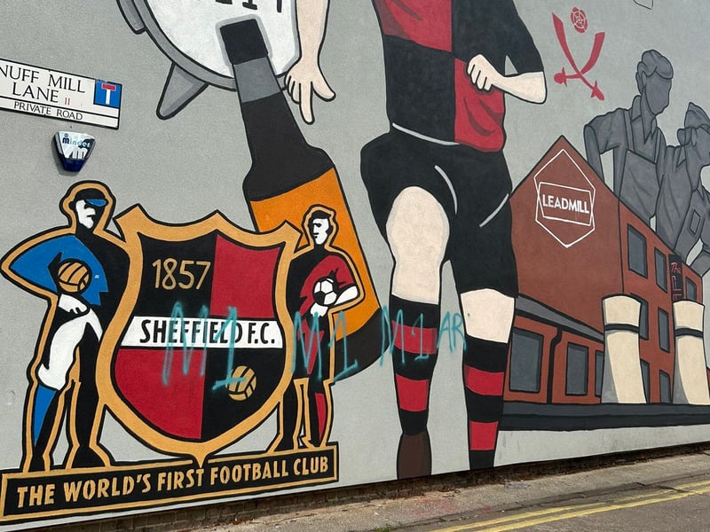 Luke Horton's 'Home of Football' mural on Snuff Mill Lane, off Ecclesall Road. Though recently vandalised, the artwork still pays tribute to Sheffield FC, the world's oldest football club, and some of the other things for which the city is best known.