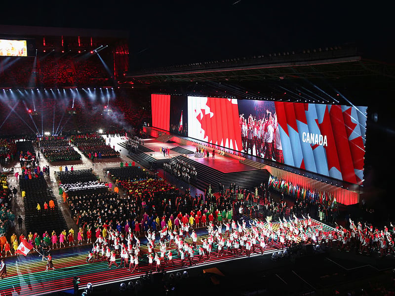 All the athletes paraded into the stadium at the start of the Games.