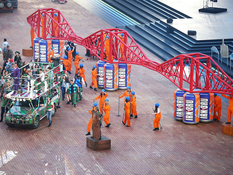 A Forth Bridge made from Irn Bru cans was one of the more unlikely highlights of the Glasgow Commonwealth Games Opening Ceremony.