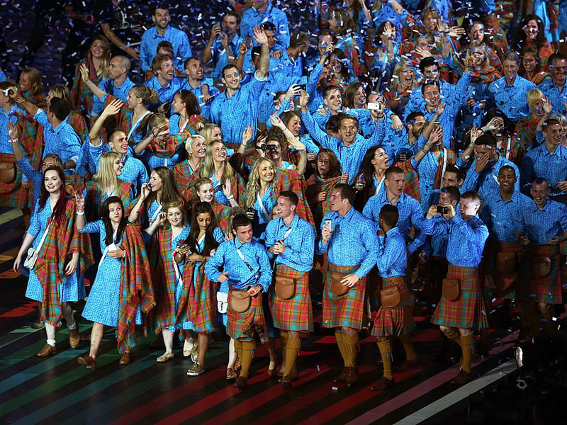 Team Scotland arrive in the stadium.