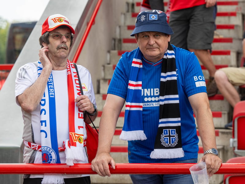 Rangers and Union Berlin fans mingle before the friendly in Stadion An der Alten Forsterei.