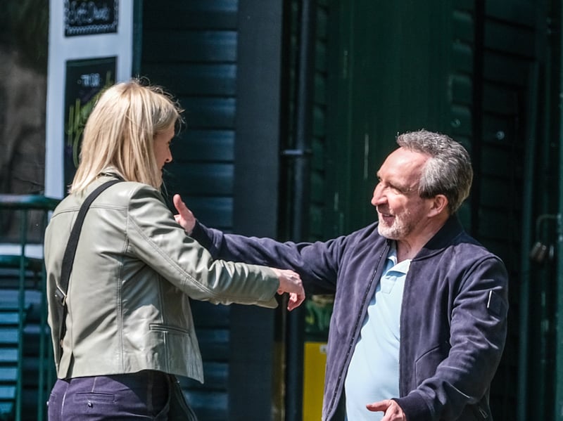 Actress Anne-Marie Duff, who was among the stars of the TV series Shameless, was spotted outside Sheffield city Hall, by Rachael West, of Sheffield, filming a television drama. Anne Maris was also seen in Endcliffe Park filming, as well, in this picture. Anne Marie is on the left.