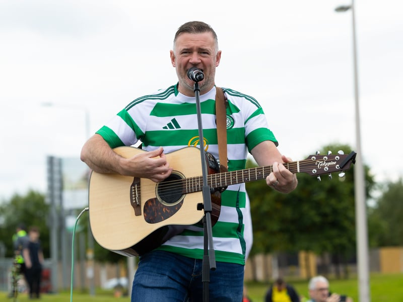 Singer Liam McGrandles belts out a tune before Celtic take on Kilmarnock.