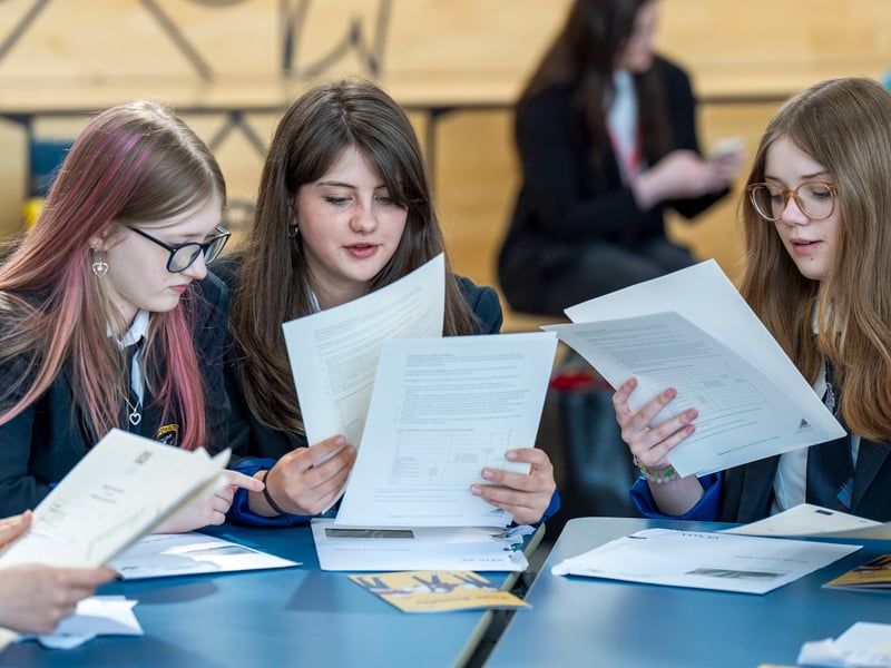 Students at Madras College in St Andrews, Fife, receive their SQA results.