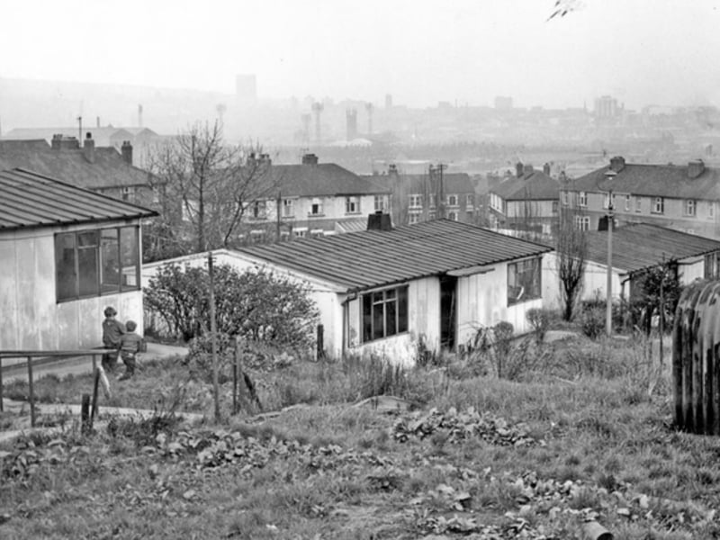 Prefabs at Madehurst Gardens, off Madehurst Road and East Road, Heeley, Sheffield, in April 1965
