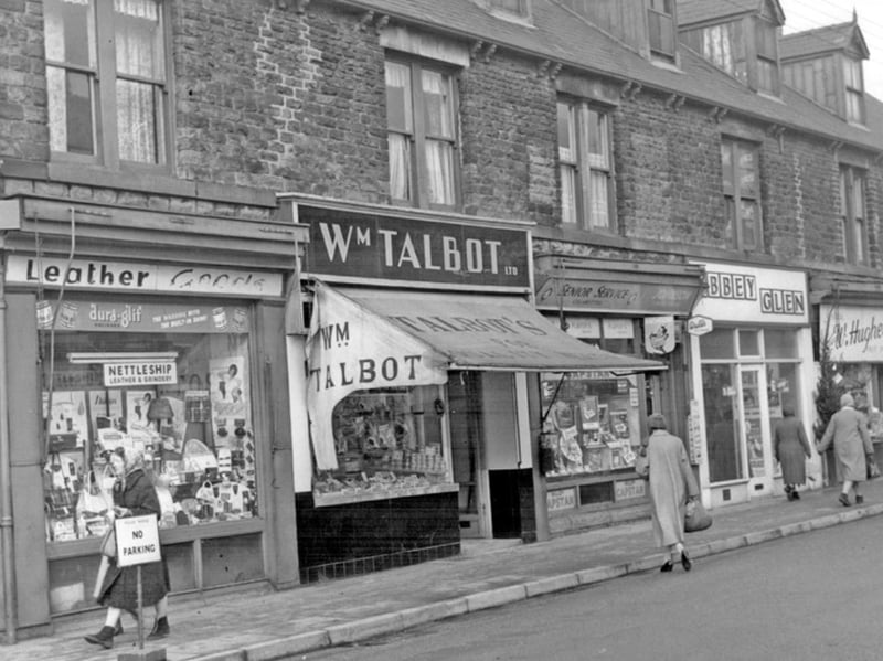 Crookes, Sheffield, in December 1963, showing shops including N. Nettleship, leather goods; William Talbot, butcher; W. Johnson, confectioner; and Abbey Glen Laundry Co