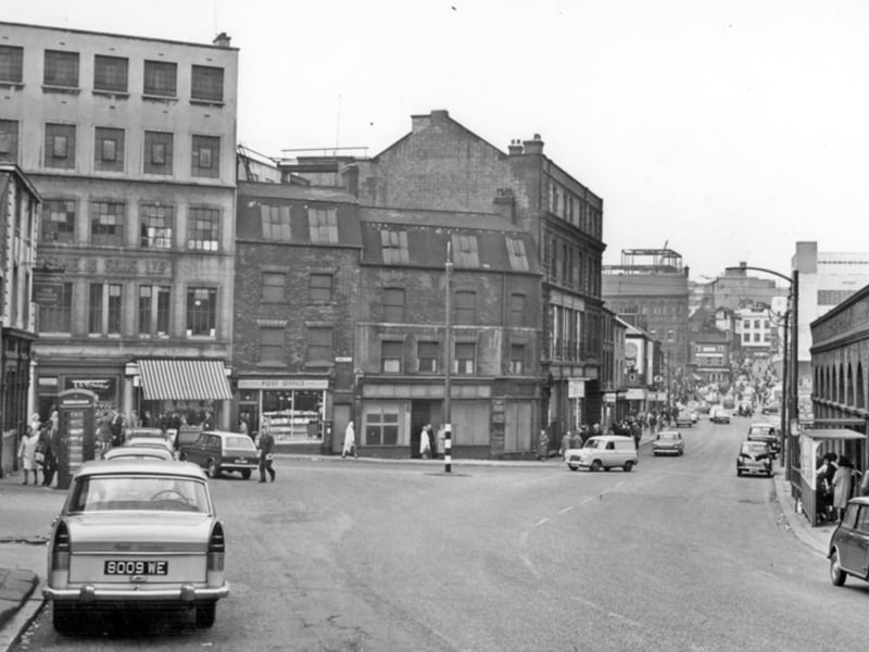 Broad Street, Sheffield, looking towards Duke Street, Dixon Lane and the city centre, in October 1965, showing Wharf Street Goods Depot and Duke Street Post Office