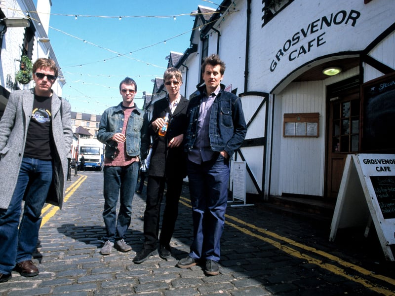 Travis group portrait on Ashton Lane back in 1997.