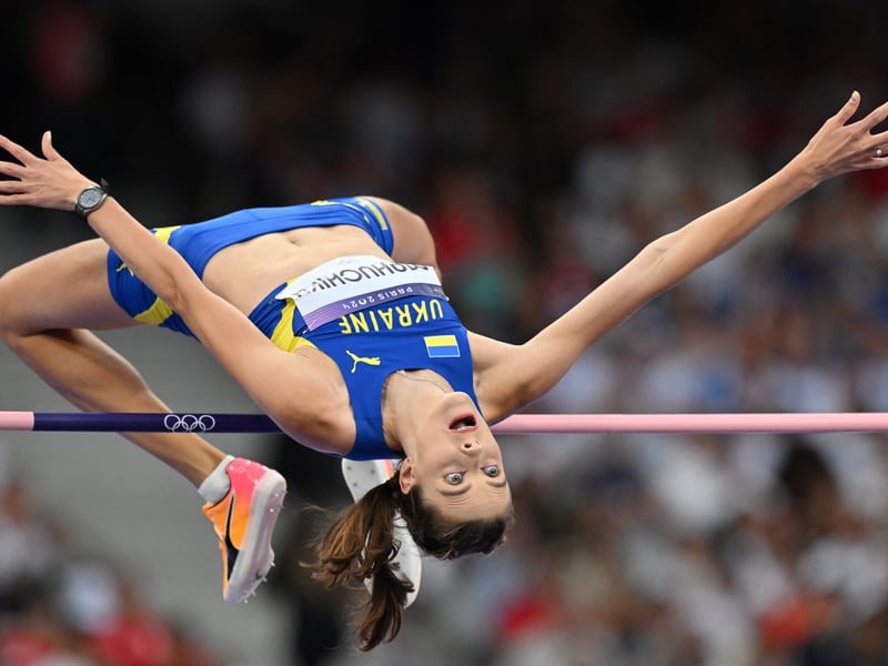 Ukraine's Yaroslava Mahuchikh competes in the women's high jump final