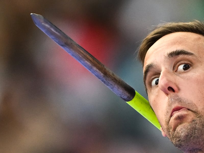 Belgium's Timothy Herman competes in the men's javelin throw qualification of the athletics event