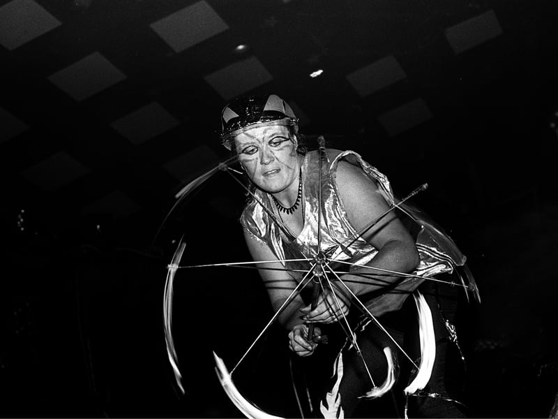 Hawkwind perform on stage in at Glasgow Barrowlands in 1990.