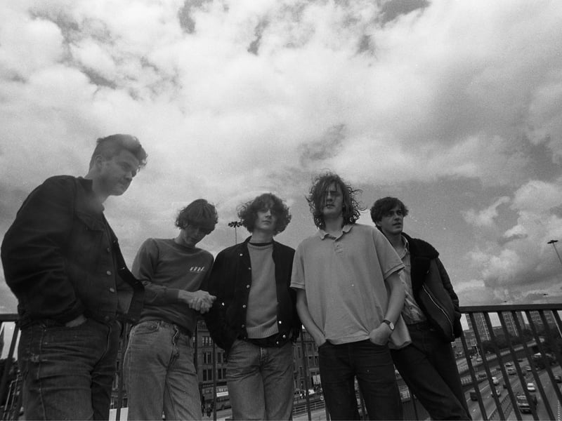 Spiritualized, group portrait in Glasgow back in 1991. The line up includes Jason Pierce, Will Carruthers, Jonny Mattock, Mark Refoy and Steve Evans.