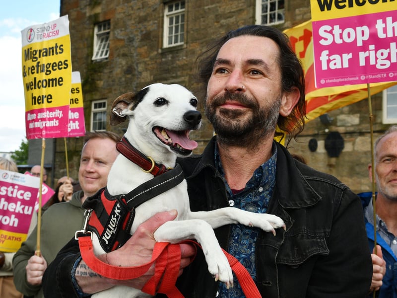 One protester brought his canine friend along to the anti-racism demonstration in Paisley