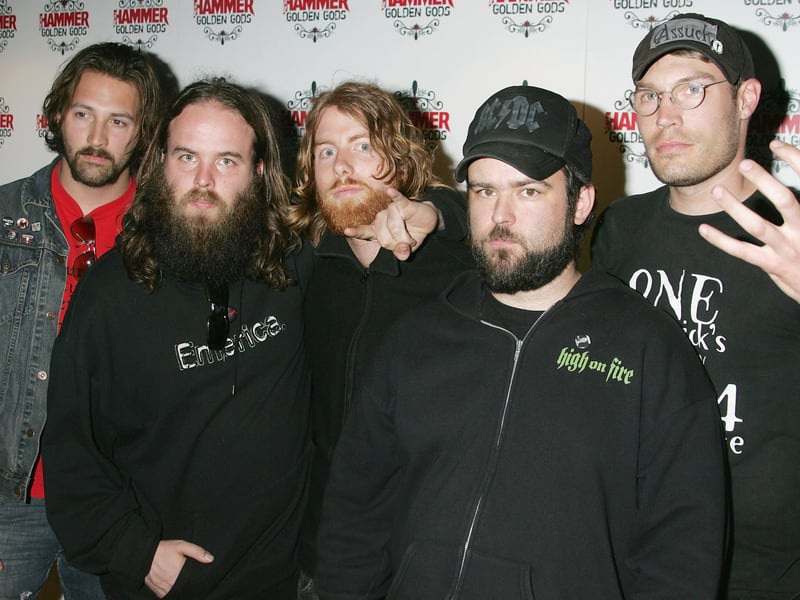 (L-R) Brian Redman, Cam Pipes, Jamie Hooper, Shane Clark and Justin Hagberg of 3 Inches of Blood arrive at The Metal Hammer Golden Gods Awards at the The Astoria 13, 2005 in London, England.