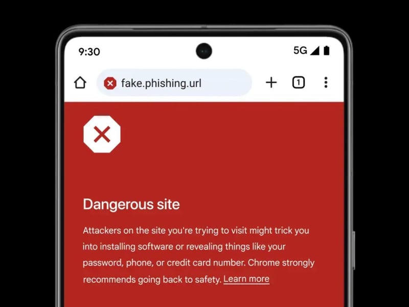 Phishing scams are a real and dangerous threat to all of us in 2024. Android is stepping up protecting for users - and will send you this warning if a link seems suspicious. Photo: Android
