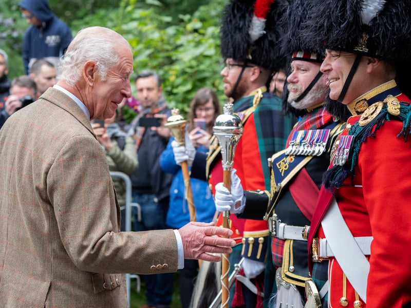 King Charles III meets members of the Band of The Royal Regiment of Scotland