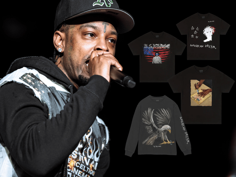 21 Savage could have an assortment of merchandise including the "Eagle" motif long sleeve jumper with print on the left arm.