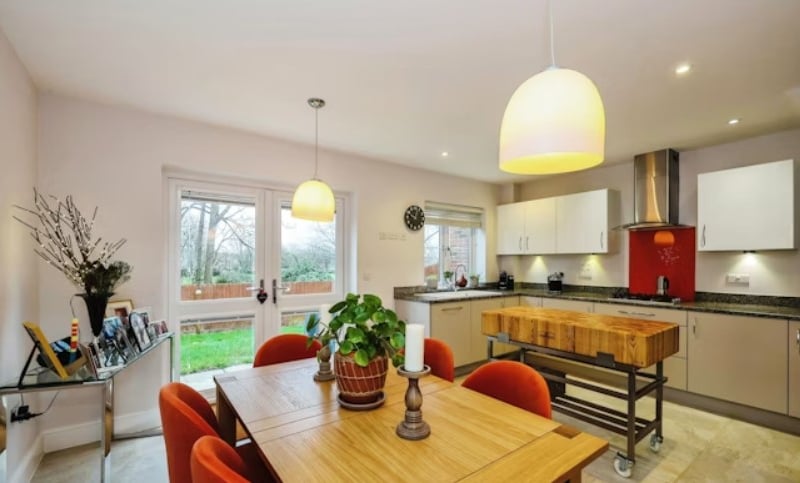 The listing says: "A 3 bedroom link attached house enviably situated in this small private cul de sac set well back from the road and enjoying a good size rear garden backing onto a copse/park area."