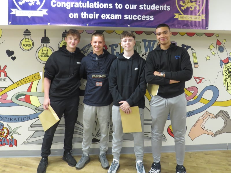 Pupils receive their GCSE results at Benton Park School.