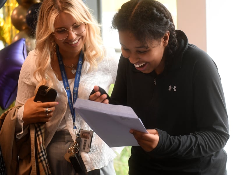Pupils receive their GCSE results at Dixons Trinity Chapeltown.