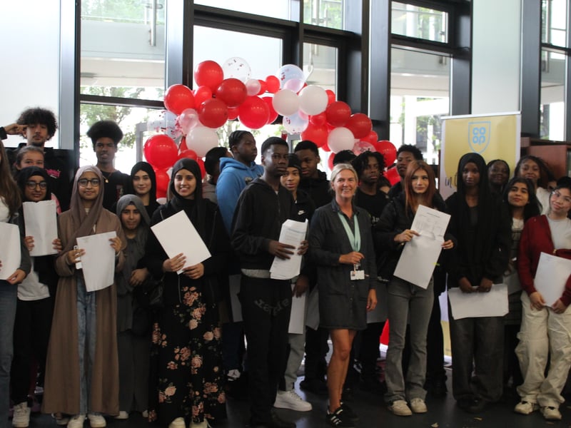 Pupils receive their GCSE results at Co-op Academy Leeds.