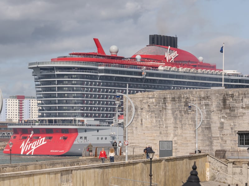 The 912ft ship travelled into Portsmouth Harbour at around 11am.