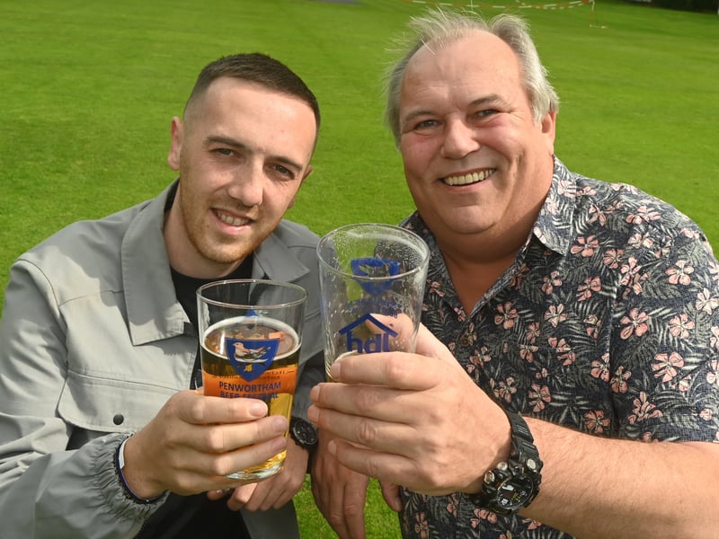 Enjoying a pint in the sun over bank holiday weekend at Penwortham Beef Festival 2024 held at Penwortham Cricket Club.