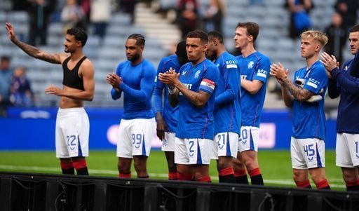 Captain James Tavernier leads the team in saying thank you to supporters at the end of the game.