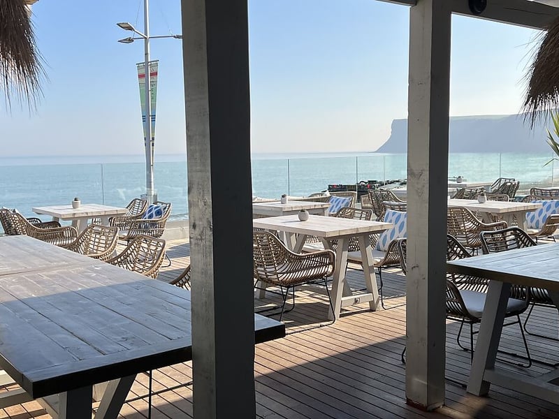 Seaview Restaurant is located in Saltburn-By-The-Sea, North Yorkshire. The Good Food Guide says: “ Local lad and owner Glen Pearson is fast establishing this beachside seafooder as one of the best in the area – there’s always a queue snaking down the promenade, summer and winter, seven days a week, for takeaways and seats on the open-air terrace with its incongruous palms.”