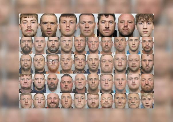 The total number of people convicted has now reached 52. The top row features the seven adult defendants who have entered guilty pleas most recently.
Top row, left to right: Joshua Webb; Christian Hemus; Scott Kendall; Gareth Lunn; Ben Beardsley; Luke Crowcroft and Thomas Arnold. Second row, left to right: Richard Harrison; Ryan Deering; Sonny Ackerman; Lee Marshall; Charlie Eames; Mason Reddy; Christopher Rodgers; Graham Harper; Regan Urruty Dever and Morgan Hardy. Third row, left to right: Cameron Callear; Thomas Birley; Brad Westerman; Michael Woods; Christian Ivermee; Jamie Philips; Luke Sissons; Michael Shaw and Joshua Simpson. Fourth row, left to right: Luke Merritt; Lewis Lynch; Peter Beard; Jordan Teal; Michael Bailey; David Chadwick; Michael Whitehead; Nathan Palmer; Niven Matthewman and Dylan White. Bottom row, left to right: Elliot Wragg; Peter Lynch; Stuart Bolton; Ricky Hardman; Drew Jarvis; Kaine Hicks; Billy Pemberton; Trevor Lloyd; Glyn Guest and Kenzie Roughley