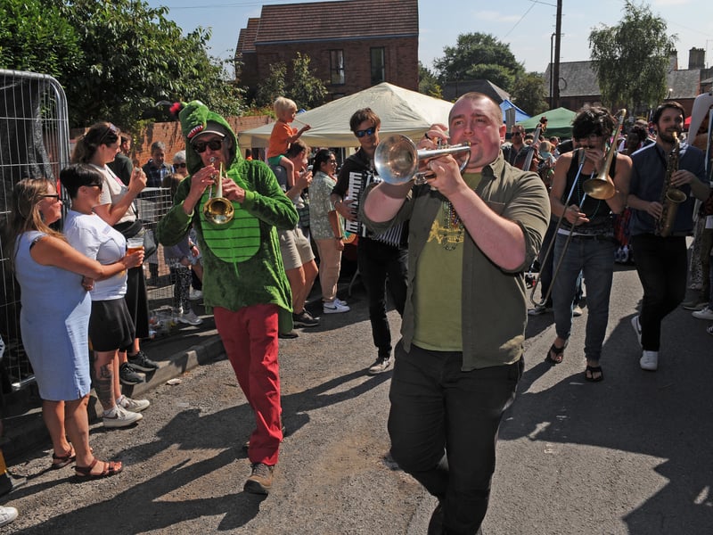 Aligator Gumbo band lead the parade.