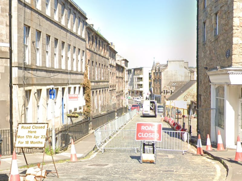 Canon Street at Canonmills, a one-way street from Eyre Place to Canon Lane, is closed due to construction work on Canon Street.