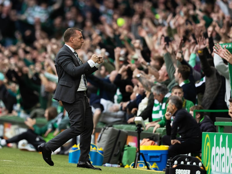 Celtic head coach Brendan Rodgers celebrates the opening goal.