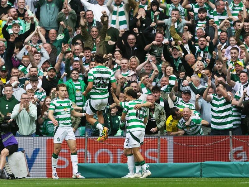 The crowd and players celebrate Daizen Maeda's opening goal.