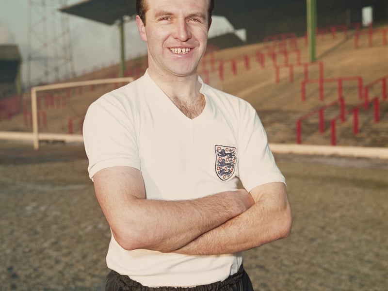 Blackpool and England full back Jimmy Armfield poses in his England shirt at Bloomfield Road, Blackpool circa 1962. Armfield played over 500 games for Blackpool and 43 times for England