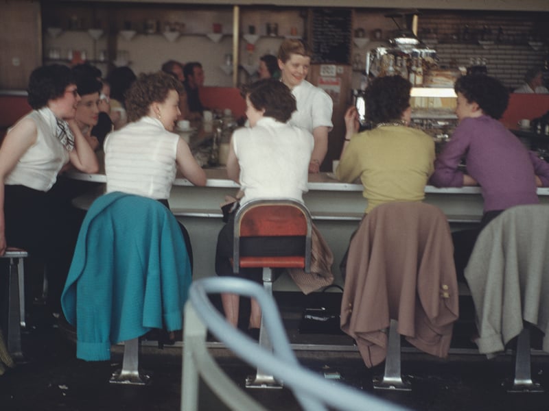 A group of young women in a coffee bar in Blackpool, England, circa 1955