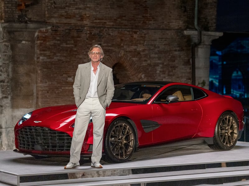 Daniel Craig, sporting a more relaxed look than the traditional James Bond tux with the new V12 Vanquish.