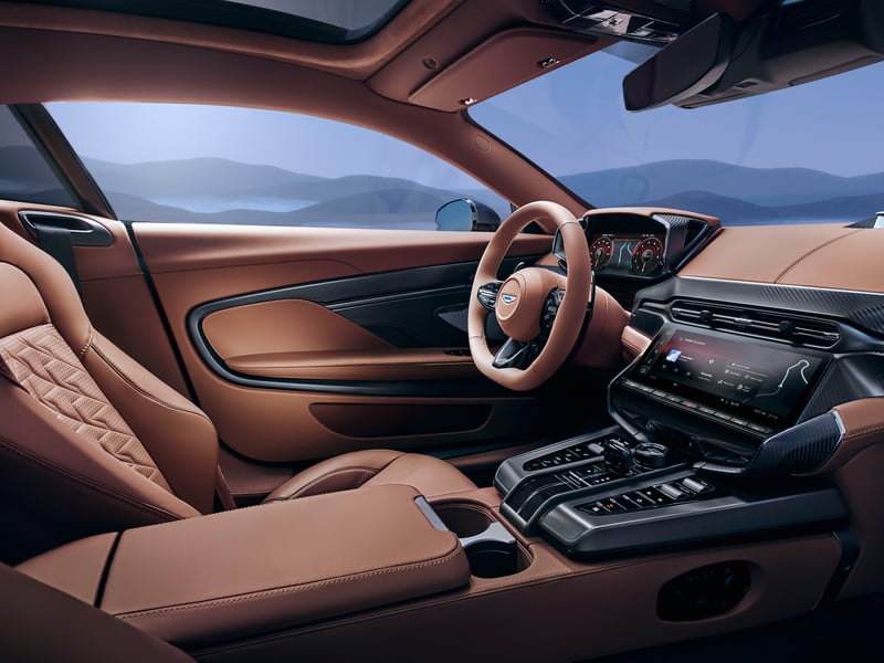 A close-up of the interior of the 2024 Aston Martin V12 Vanquish. Vanquish customers can explore a wide range of bespoke customisation possibilities