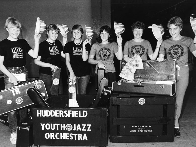 July 1982 and young musicians from Huddersfield Intermediate Youth Orchestra and Huddersfield Youth Jazz Orchestra were preparing to fly to Russia for a tour of Moscow, Odessa, Kiev and Leningrad. Pictured, from left, are Hugh Kirby, Sarah Drayton, Claire Pearson, Rebecca Moss, Tracy Robinson and Felicity Mair.