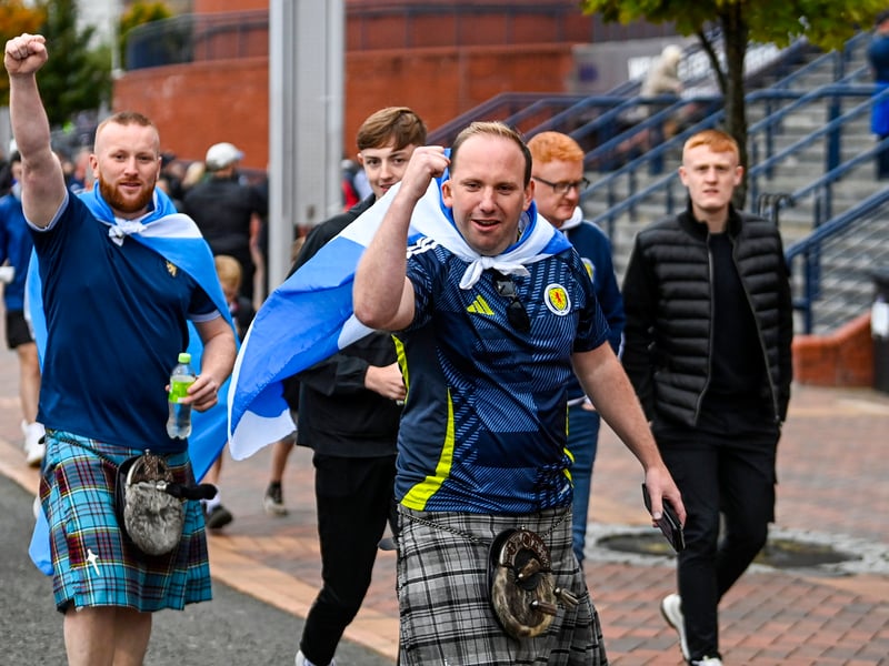 Supporters outside of Hampden get ready for the start of the Nations League.