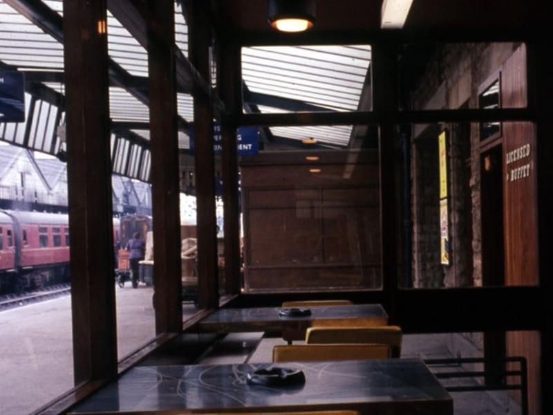 Inside the cafe at Sheffield's Victoria railway station during the 1960s