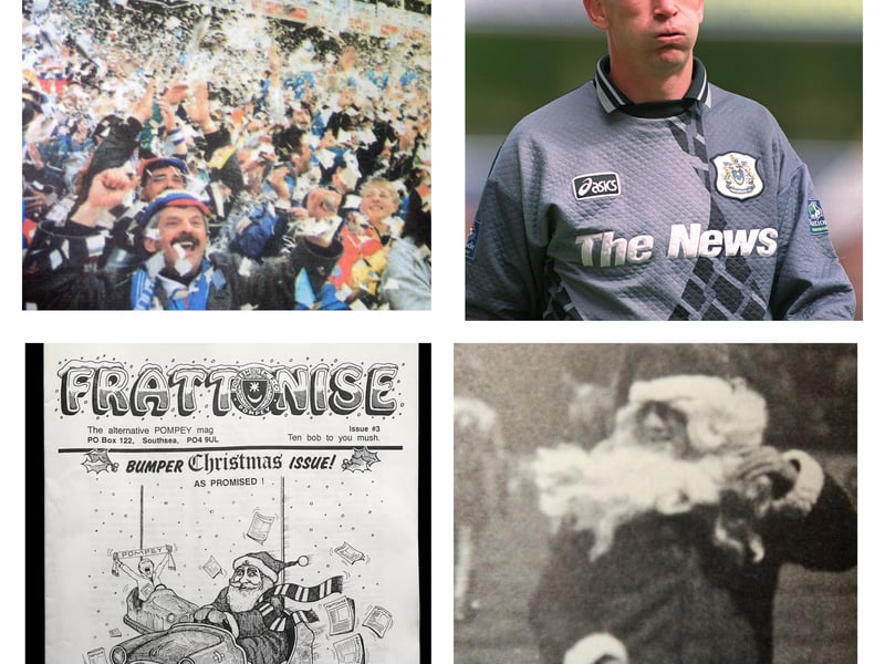 Clockwise from top left: Tickertape welcomes, Alan Knight's funky kits, 'Santa time' against Oxford and Frattonise are all things you'd know about if you're a Pompey fan from the 80s and 90s.