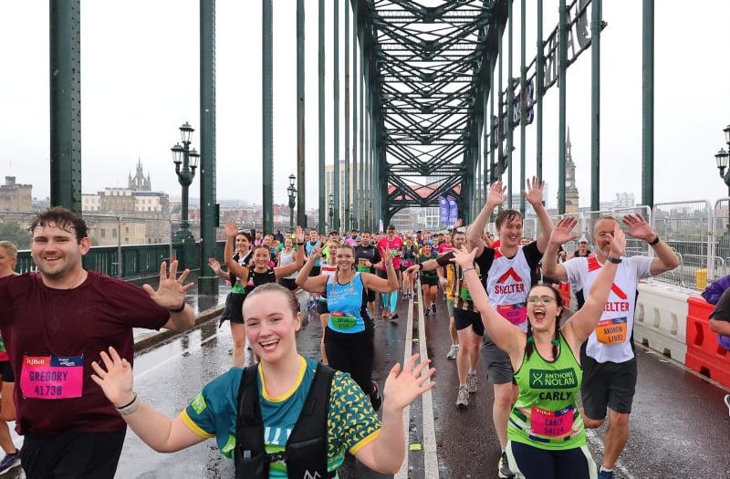 It was all smiles as runners headed across the Tyne Bridge.